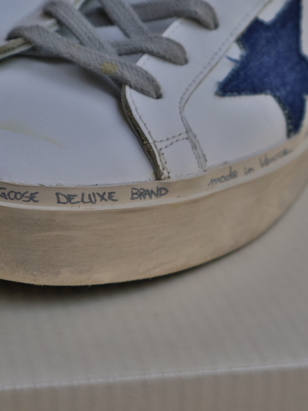 Golden Goose Hi Star Sneakers White Leather Navy Star Pink Tab Size 39 EU 8.5 US - Picture 15 of 17